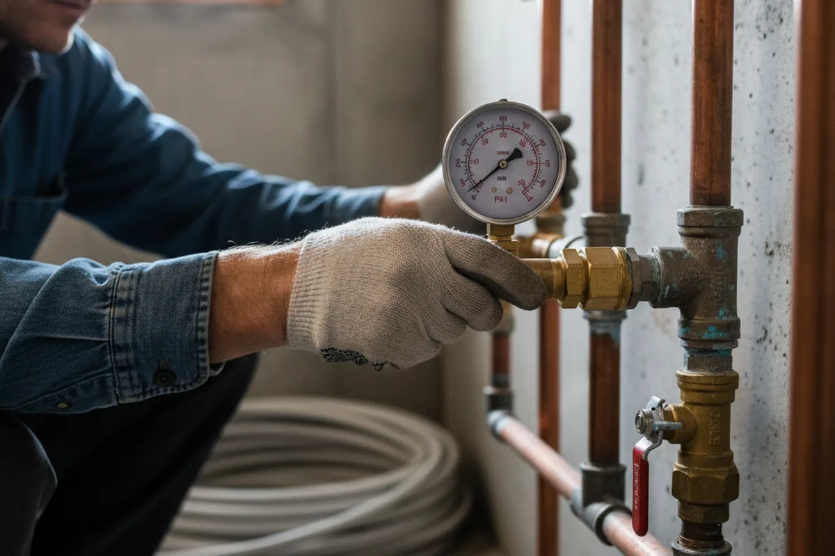 Pressure testing a repaired line during Water Line Repair in Hull